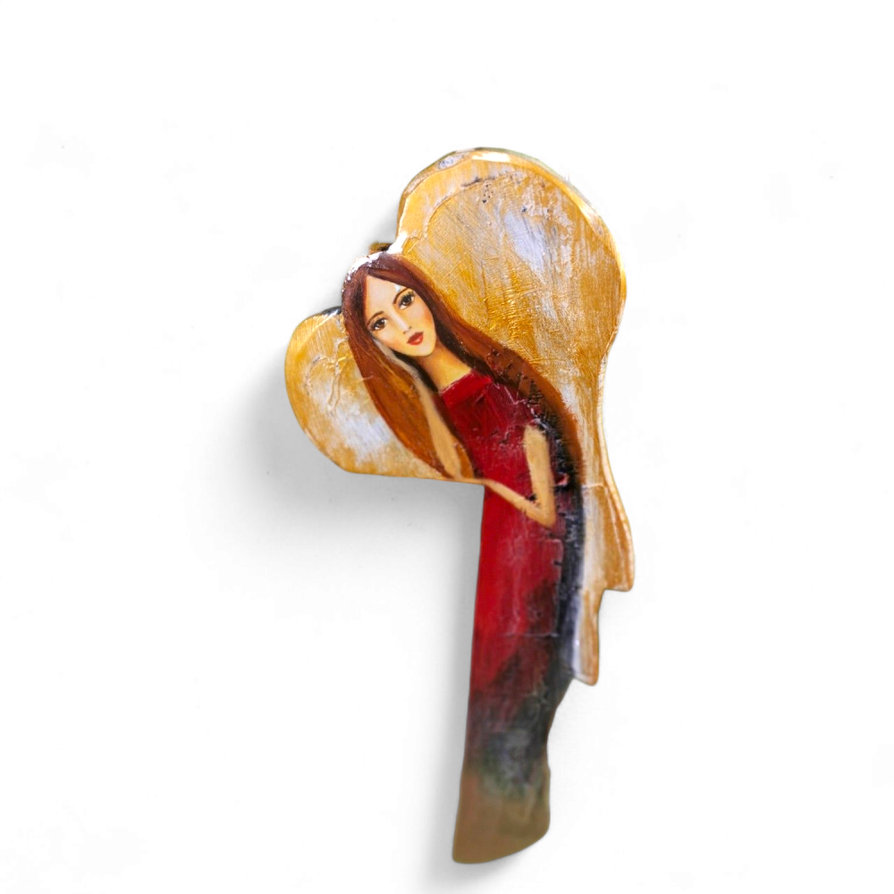 Őrző Angyal – Fára festett angyal könyökölő figura ajtó fölé (70 cm)