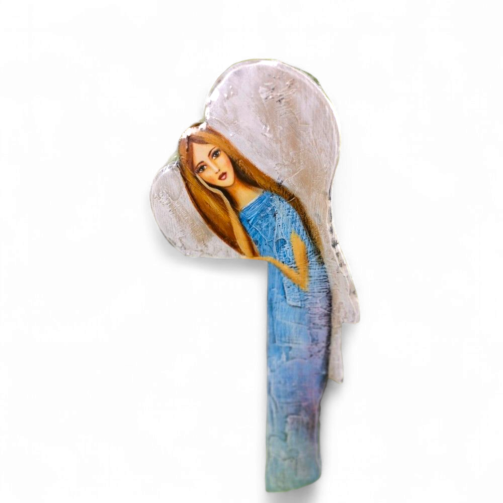 Őrző Angyal – Fára festett angyal könyökölő figura ajtó fölé (70 cm)