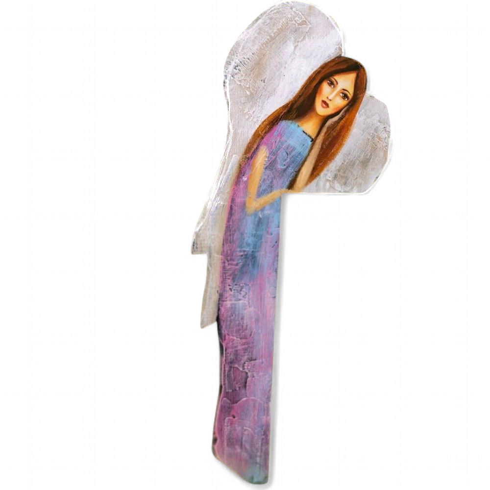 Őrző Angyal – Fára festett angyal könyökölő figura ajtó fölé (70 cm)