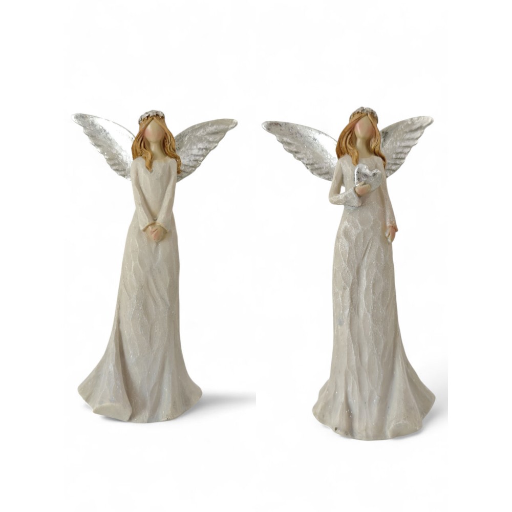 Celeste Duo – Szürke ruhás angyal ezüst szárnyakkal (2 féle, 9x6x16 cm)