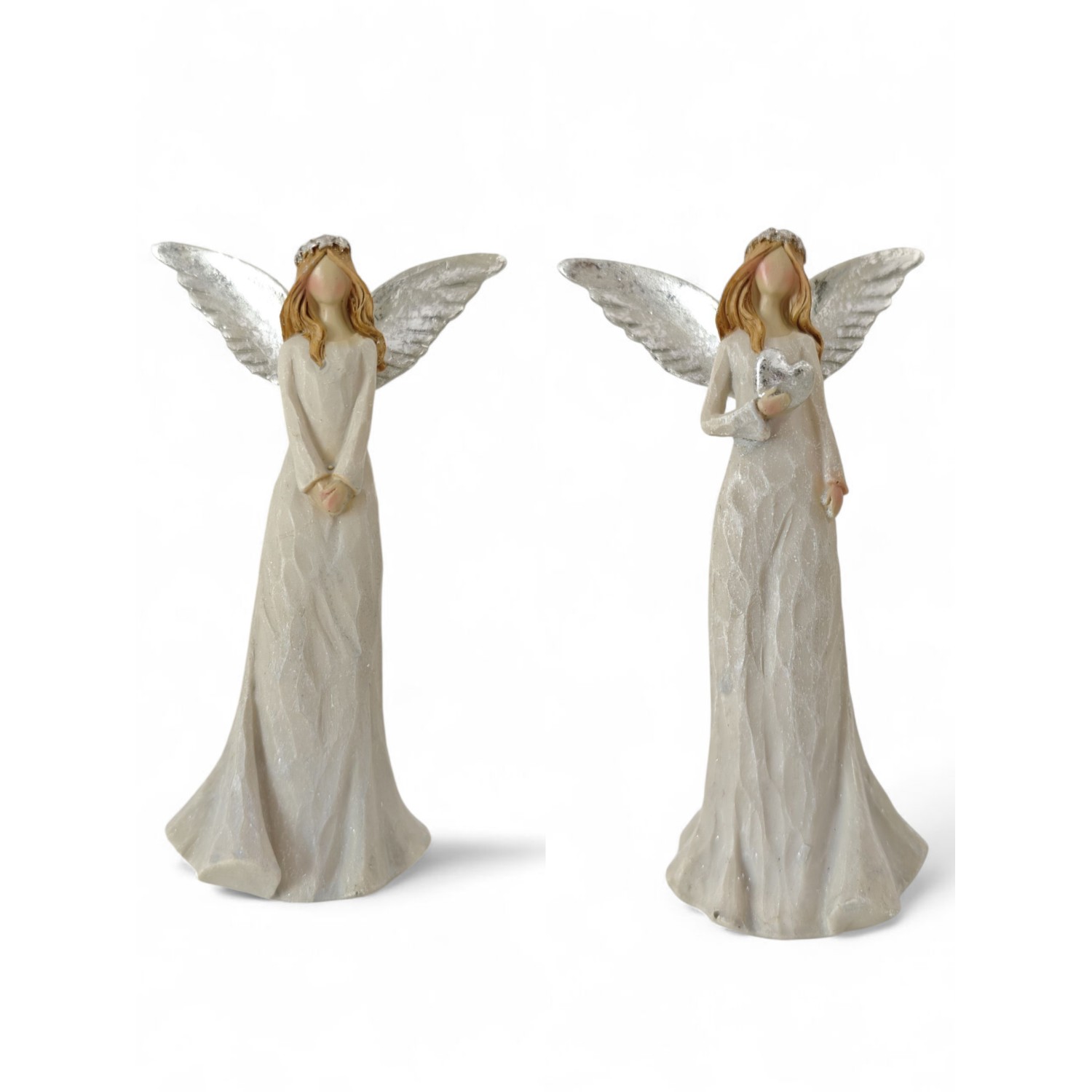 Celeste Duo – Szürke ruhás angyal ezüst szárnyakkal (2 féle, 9x6x16 cm)