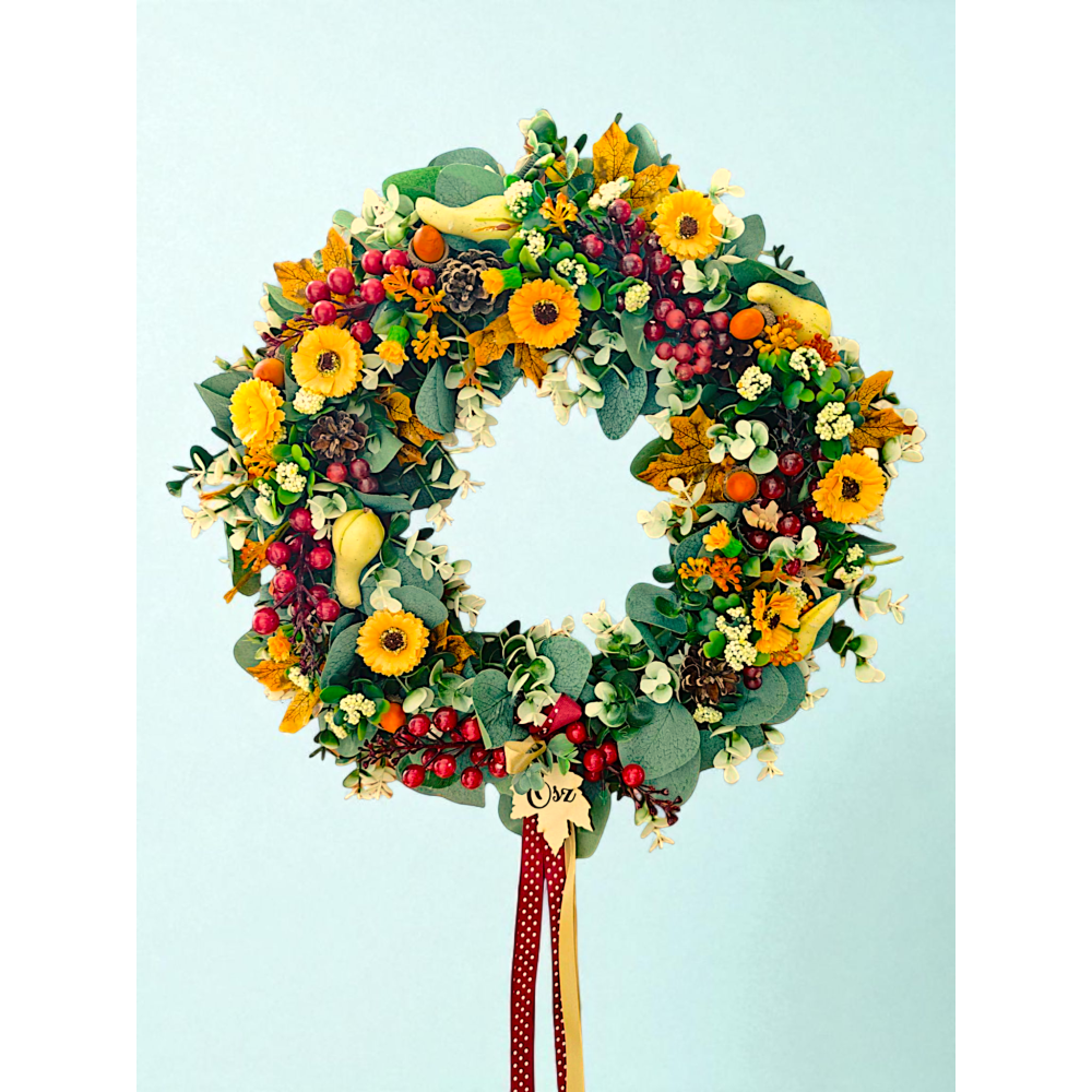 Őszi hangulatú ajtókopogtató koszorú (40 cm)