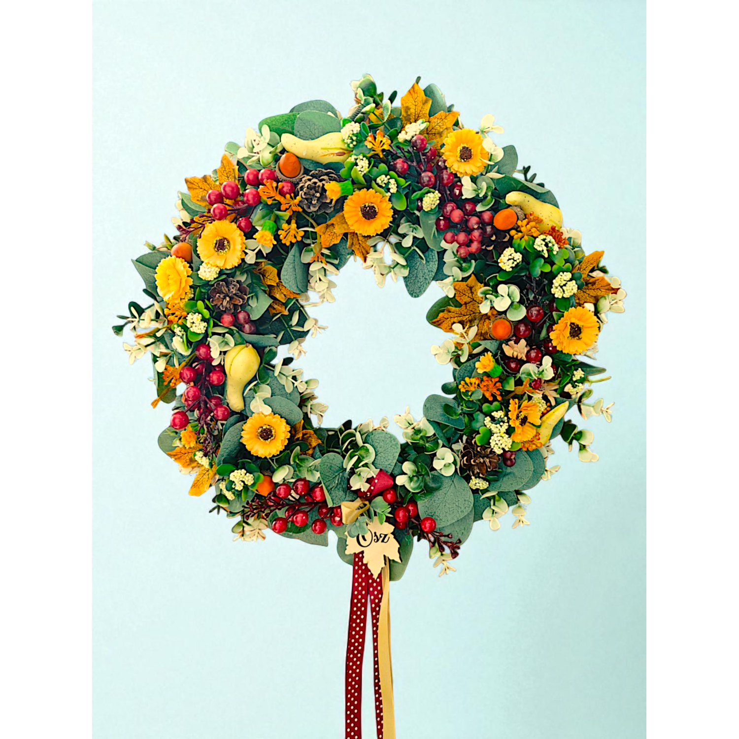 Őszi hangulatú ajtókopogtató koszorú (40 cm)