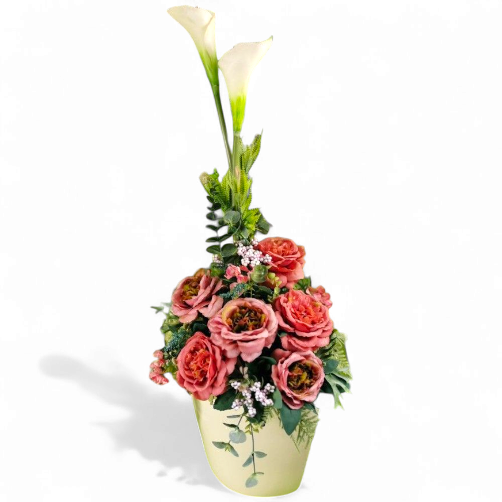 Elegáns Selyemvirág Kompozíció – Angol Rózsa és Kála, 90 cm