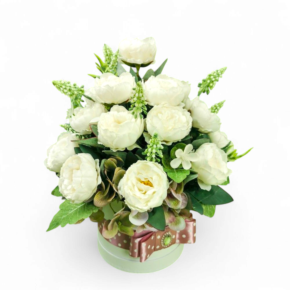 Fehér Angolrózsa Selyemvirág Box – 40 cm