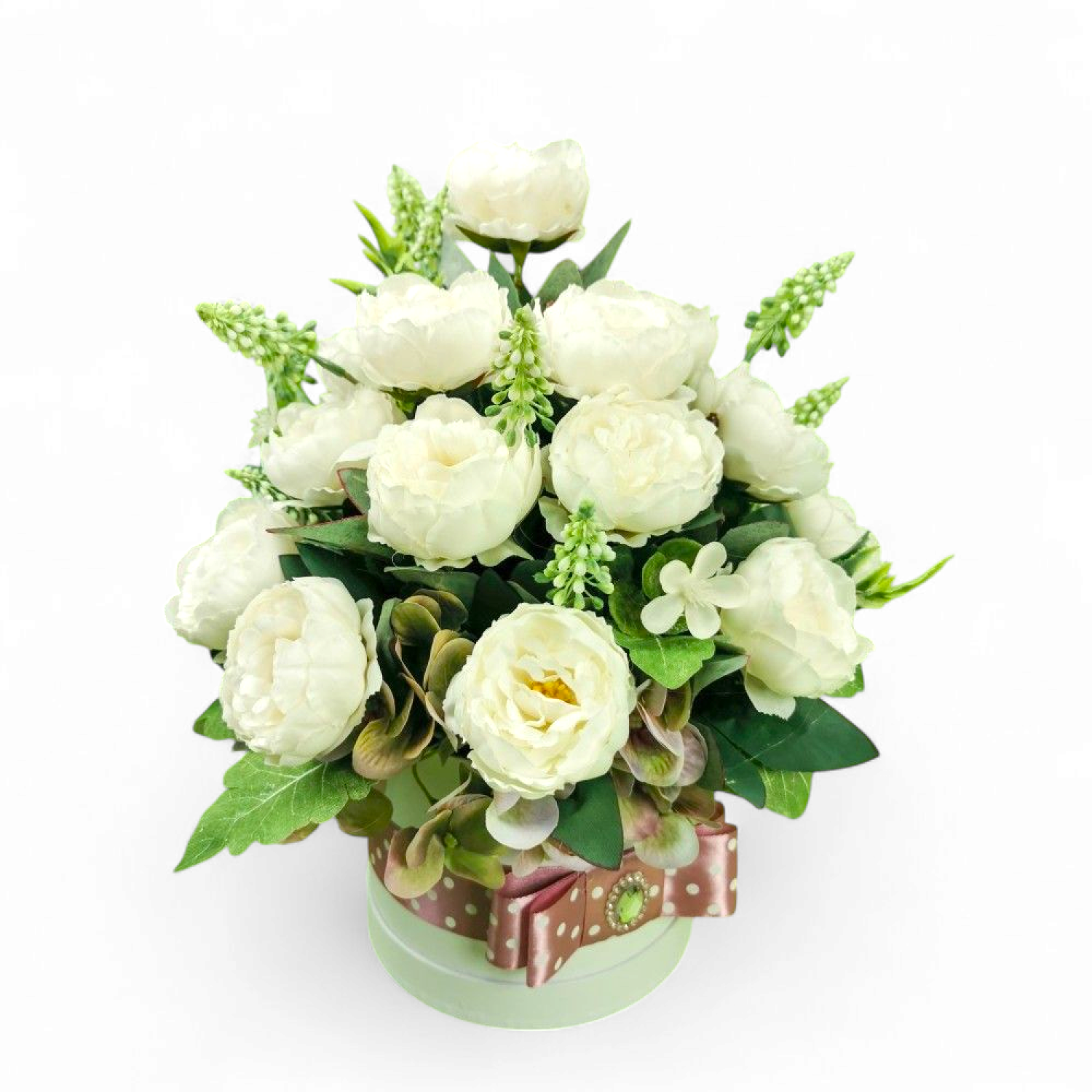 Fehér Angolrózsa Selyemvirág Box – 40 cm
