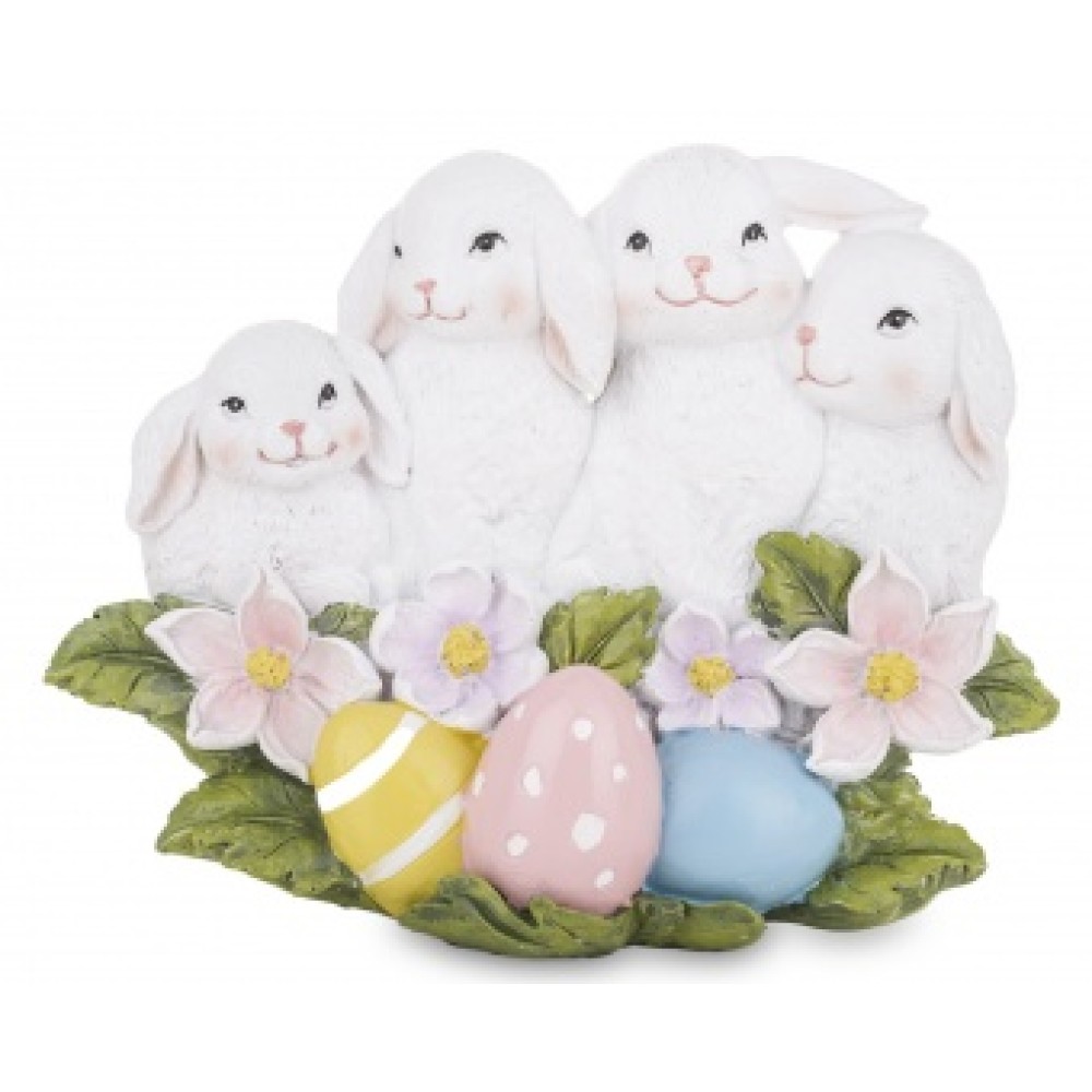 Húsvéti nyuszi család tojásokkal és virágokkal
